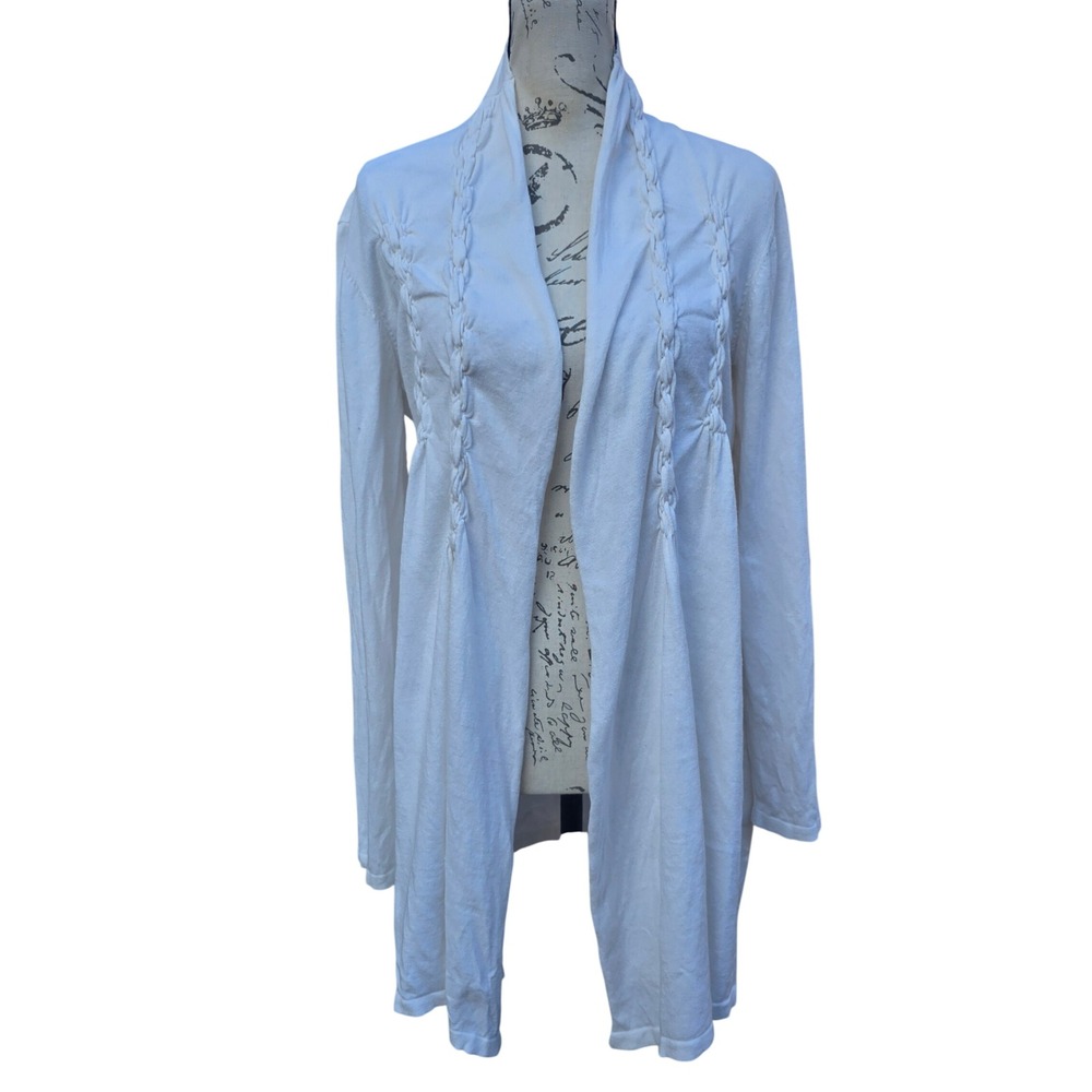 Soft Surroundings White Cotton Cashmere Blend Braided Open‎ Front Cardigan M
